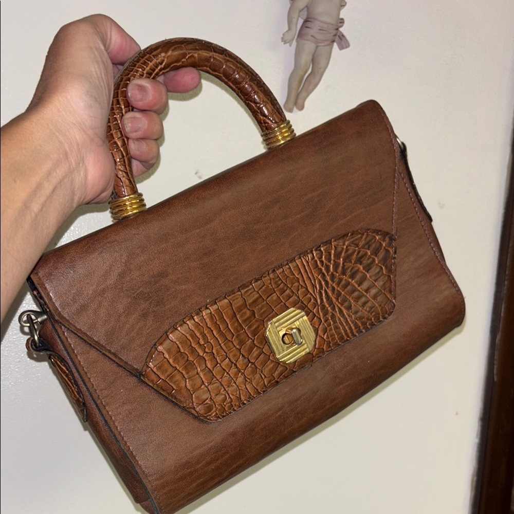 Vintage Brown Satchel with Textured Leather